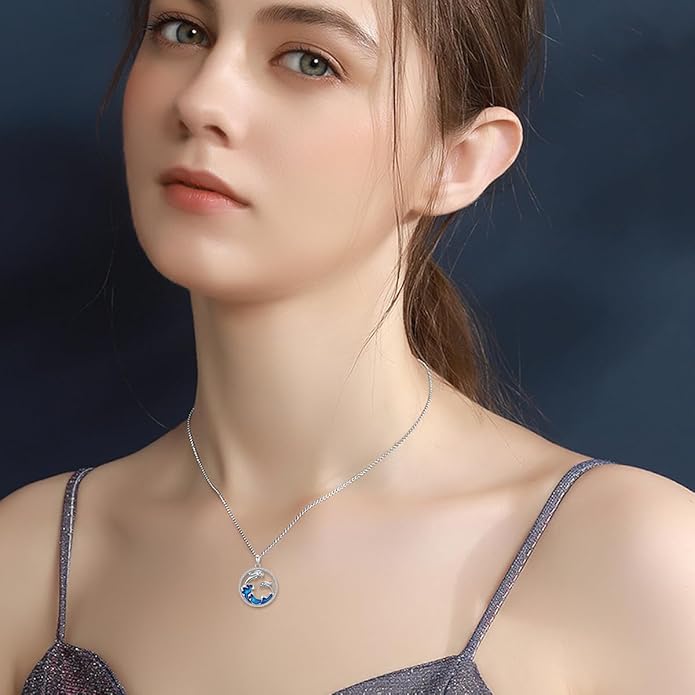 925 Sterling Silver Lab Grown Diamond Animal Necklace Cat/Bear/Bee/Dolphin/Dragonfly/Horse/Hummingbird/Koala/Parrot/Penguin/Pigeon/Sea Turtle/Starfish Lab Grown Diamond Necklace Gift for Women