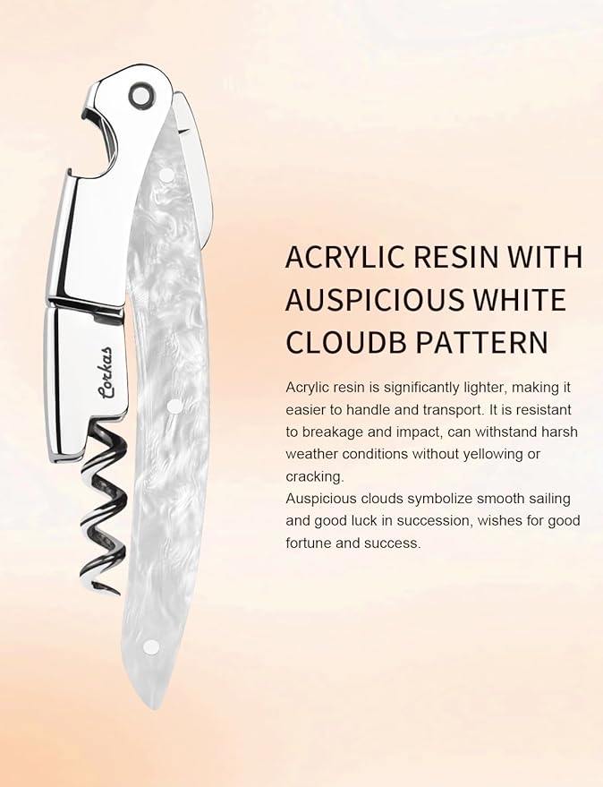 Wine Key - CORKAS Prestige Waiter Corkscrew with Moonstone Resin Handle, Handcrafted Wine Opener Manual with Double Hinged, Foil Cutter and Bottle Opener, Gifts for Sommelier, Bartenders, Servers
