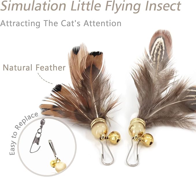 SONGWAY Cat Teaser Wand Toy - 9 Piece Retractable Set, Insect Worm Replacement Teaser with Bell, Interactive Cat Toy for Indoor Kittens