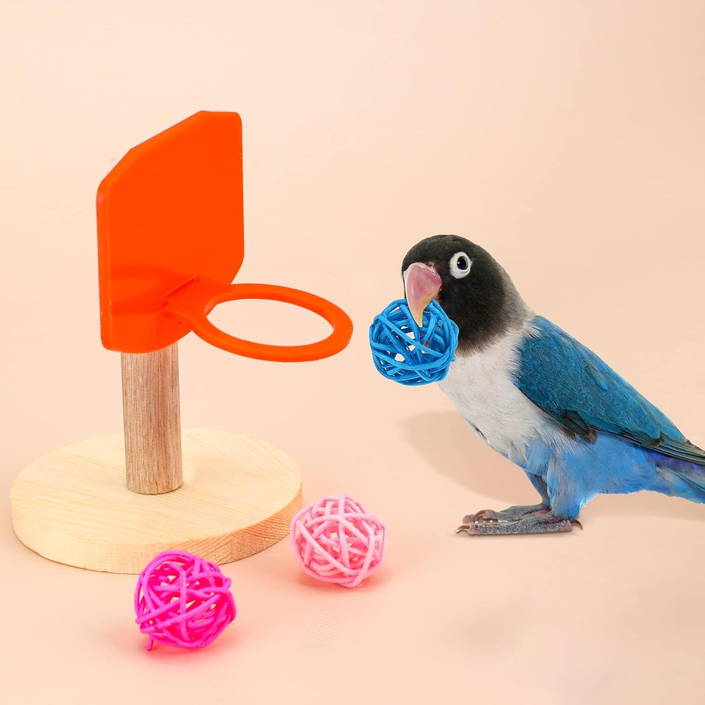 10 Bird Training Toys - Parrot Intelligence Toys for Parakeet, Cockatiel, Macaw - Includes Bowling, Basketball, Rings, Shopping Cart, Skateboard, Bell, Ball - Random Color