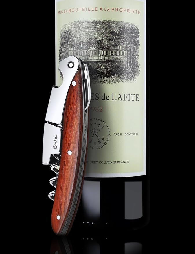 Wine Key - CORKAS Prestige Waiter Corkscrew with Rosewood Handle, Handcrafted Wine Opener Manual with Double Hinged, Foil Cutter and Bottle Opener, Ideal Gifts for Sommelier, Bartenders, Servers