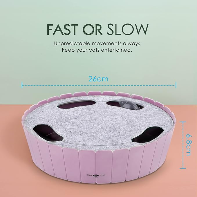 Pawaboo Interactive Cat Toy With Running Mouse, Electronic Motion Automatic Teaser for Indoor Cats, Pop and Play Hide Seek Hunting Mouse for Pet Kitten Play Fun Exercise, Purple