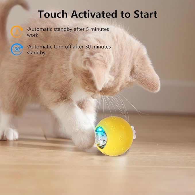 Interactive Cat Toys for Indoor Cats, Automatic Cat Ball Toy with Mesh Elastic Tail, Moving Kitten Toys for Bored Indoor Adult Cats, Chirping & Motion Activated