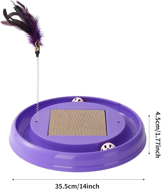 Interactive Cat Ball Track Toy Cat Scratcher with 2 Self-Rotating Balls and 1 Kitten Interactive Toy,Durable Scratch Pad for Indoor Play,Cardboard Scratcher Pad 3-in-1 Cat Toy (Purple)