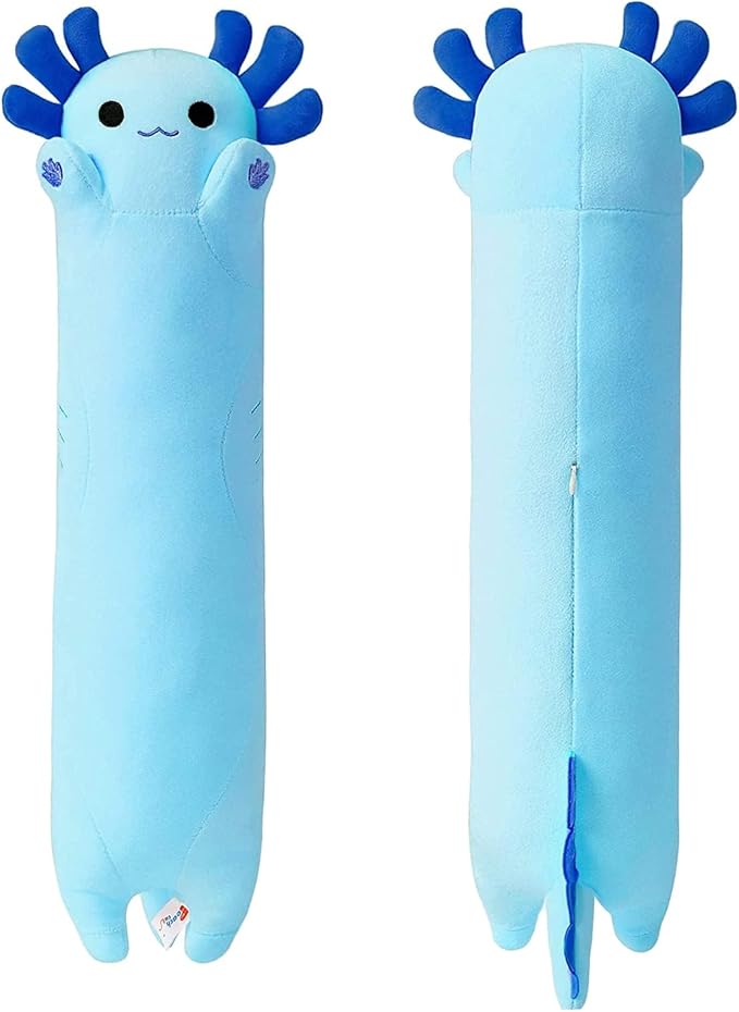 PEACH CAT Blue Long Axolotl Plush Pillow Toy Cute Axolotl Stuffed Animal for Girls and Boys 34"