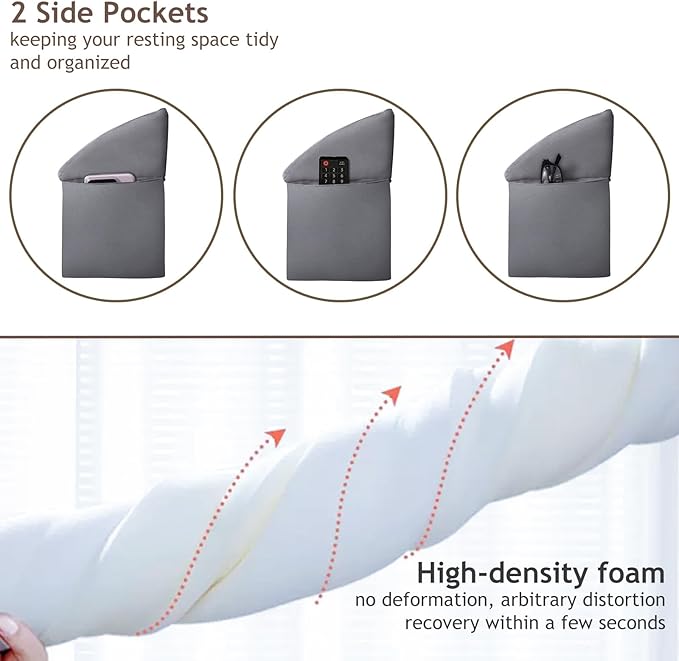 Vekkia Queen Bed Wedge Pillow for Headboard/Headboard Pillow/Bed Gap Filler/Pillow Wedge for Headboard Gap,Close Gaps Between Mattress and Headboard(Gray 60"x6.5"x4.5")