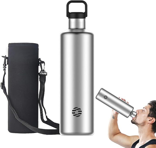 60oz Water Bottle with Carrier Bag, Large Insulated Water Bottle, Stainless Steel Water Bottles, Double Walled Insulated Thermo for Hot Drinks/Cold Drinks,Great for Gym,Hiking,Camping (Silver)