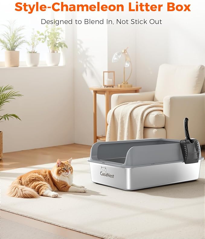 XXXL Stainless Steel Cat Litter Box with Lid 28.1''×20.5''× 10.1” Extra Large Metal Cat Litter Box for Big, Multi Cats, Anti-Leakage & Non-Stick Metal Pan, Easy to Clean, Durable (Dark Grey