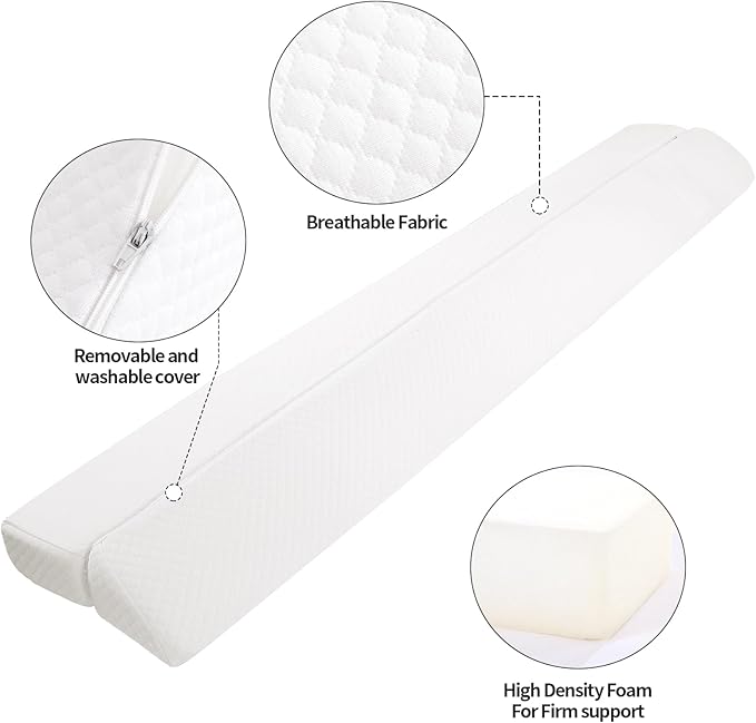 MABOZOO Pillow Wedge for Headboard Gap,Bed Gap Filler Queen Size,Foldable Bed Wedge Pillow for Headboard,White Bed Wedge Gap Filler,Foam Mattress Gap Filler,60"x6"x6"