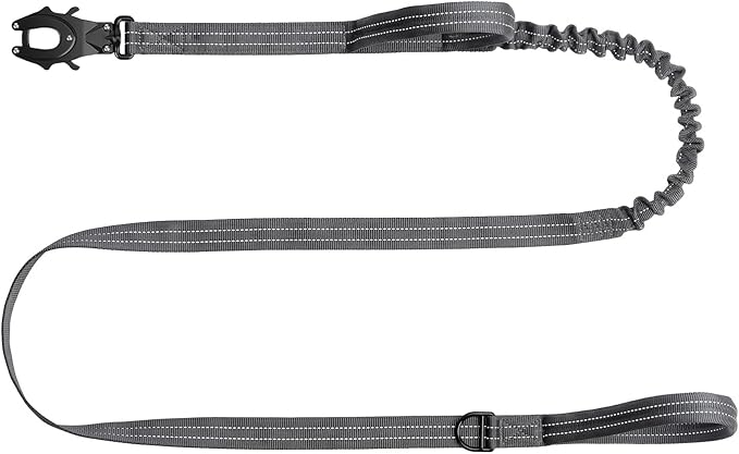 ICEFANG Tactical Dog Leash,K9 Training Walking Bungee Lead with 2 Control Handle,Heavy Duty Quick Release Metal Clasp,for Medium Large Breed (Reflective Grey, 6 FT)