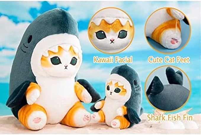 Cute Shark Cat Plush Toy, 8'' Cat Face Shark Stuffed Animal Plushies Doll, Kawaii Soft Stuffed CatShark Pillow for Boys and Girls Birthday Gift (Blue)