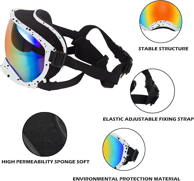 Medium Dog Sunglasses with Adjustable Strap UV Protection, Winproof Dog Puppy Sunglasses, Suitable for Medium Dog Pet Glasses, Dogs Eyes Protection,Soft Dog Goggles
