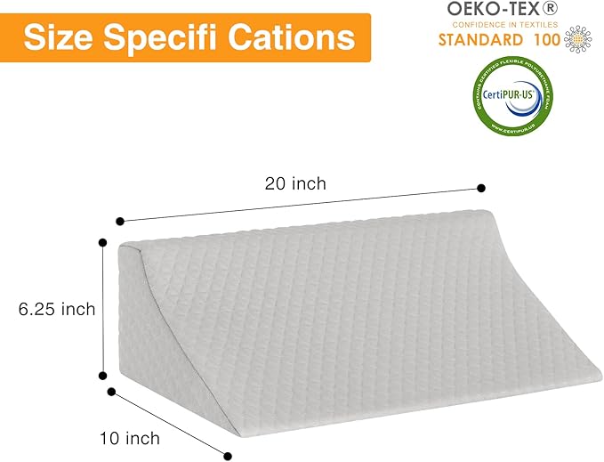 Side Wedge Pillow for Sleeping, Versatile Bed Wedge Back Pillow for Pregnancy, Back Pain, Leg Elevation and Side Sleepers, Memory Foam Body Positioner with Cover, Anti-Slip Base, Grey