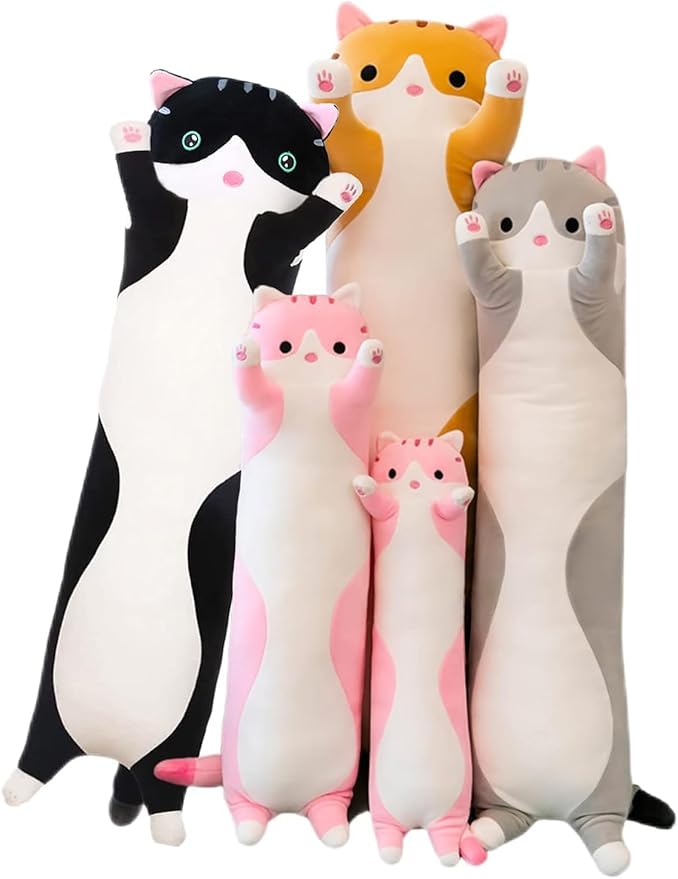 Cute Long Plush Cat Pillow,Soft Plushie Stuffed Animal Toy,Gift for Kids Girlfriend (Black, 27.5inch/70cm)