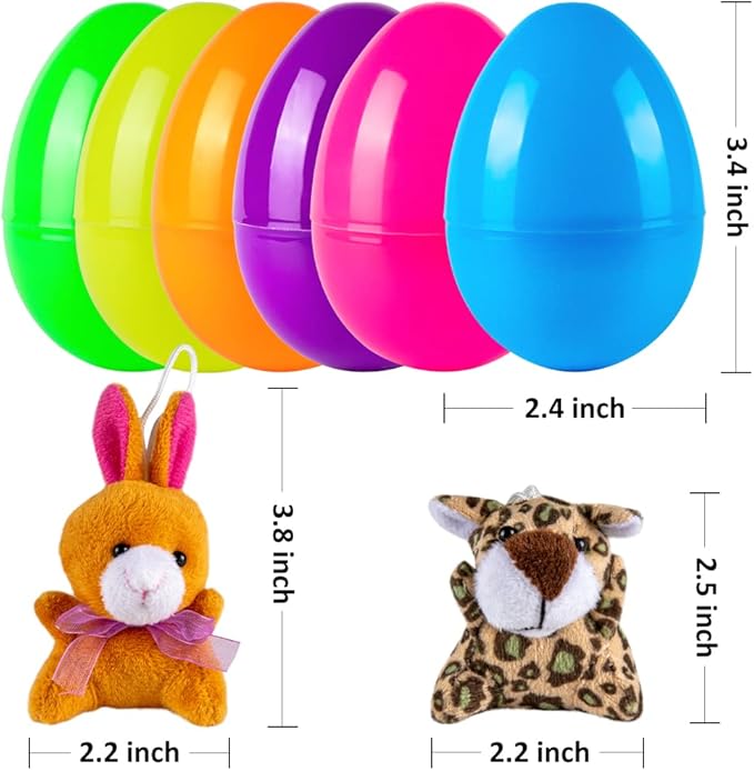 Sofier Plastic Easter Eggs with Animal Toys 12pcs Filled Easter Eggs 3.4" Easter Basket Stuffers Easter Egg Fillers Kids Classroom Gift Exchange Party Favors