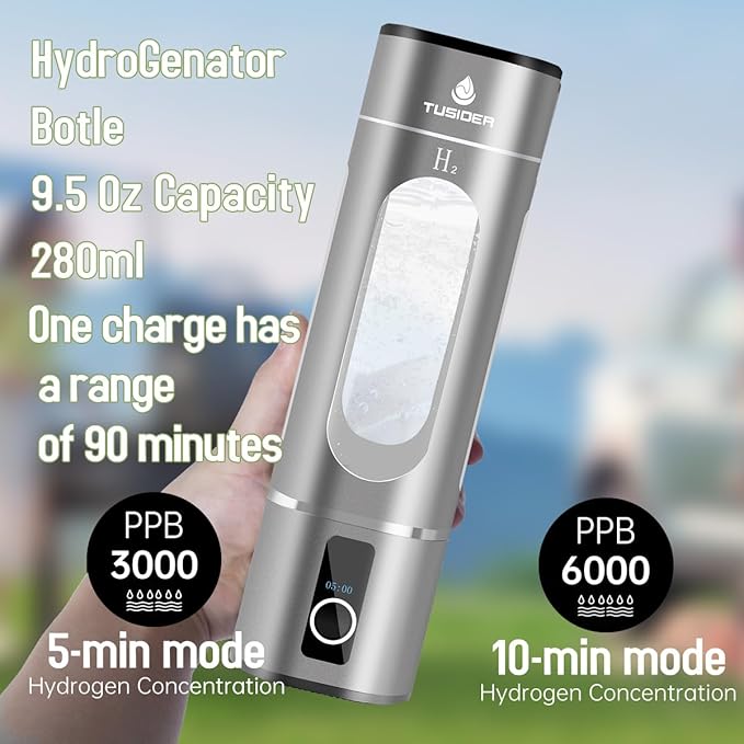 Hydrogen Water Bottle-2024 Advanced 6000ppb Hydrogen Ionized Alkaline Water Generator，Chlorine-Free，SPE/pem Technology，Dupont Membrane，Enhances Metabolism & Immunity. Perfect Health Gift
