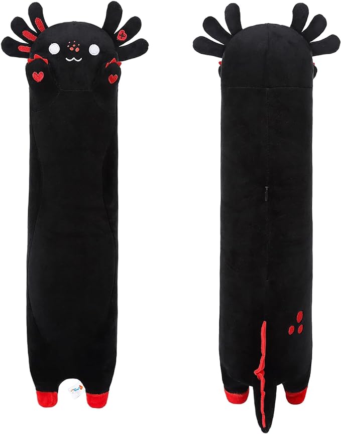 PEACH CAT Long Black Axolotl Plush Pillow Soft Stuffed Animal Axolotl Plushie for Kids 19.6"