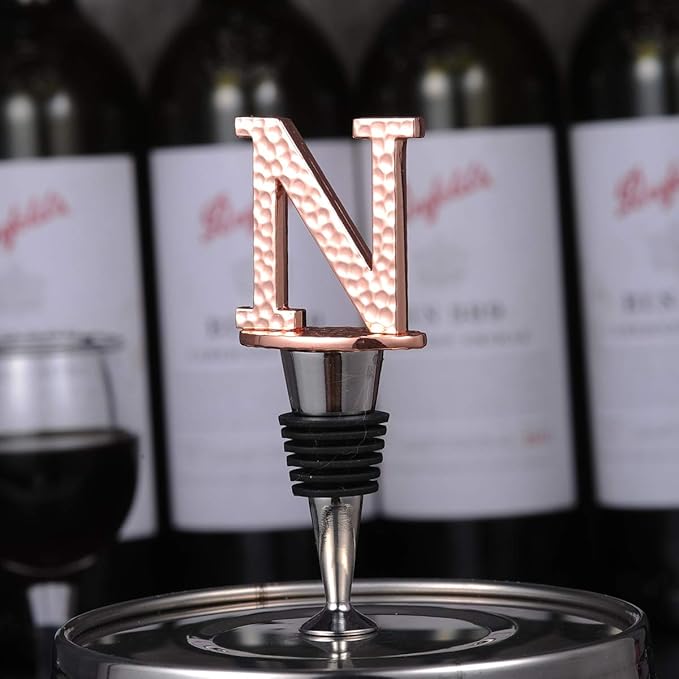Miicol Wine Bottle Stopper, Prosecco Stopper, Rose Gold Wine Stopper, Personalised Champagne Stopper, Initial Wine Stopper, Funny Prosecco Gift, Wine Lovers Gift, Letter N