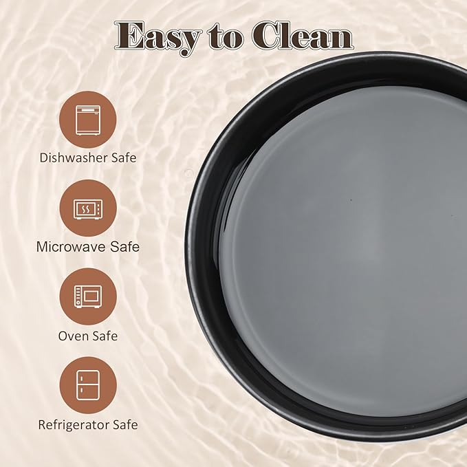 SPUNKYJUNKY Raised Ceramic Dog Bowls Set with Non-Slip Acacia Wood Stand for Large Sized Dog(60.87 OZ, Black)