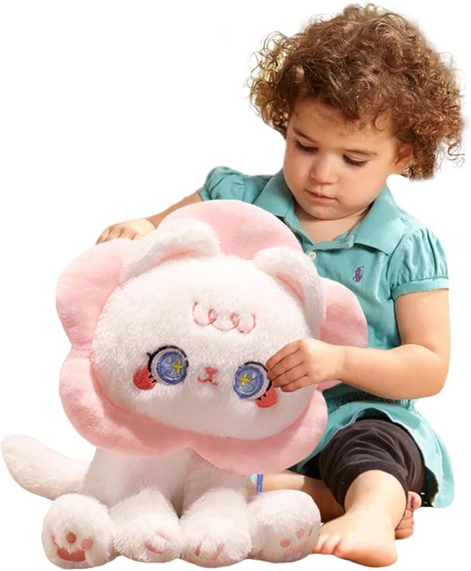 ELAINREN Lovely Flower Cat Plush Toy Crazy Pink Kittten Stuffed Pillow Ultra-Soft Floral Kitty Plushies Doll Gifts/11.8''