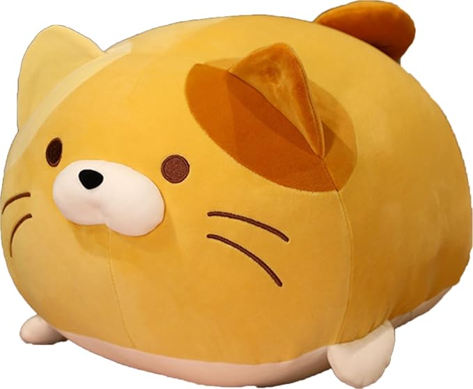 Cute Soft Fat Tabby Cat Plush Toys - Kitten Plushies Throw Pillow & Cuddly Cat Doll Pillow Gift for Kids and Lovers (Yellow, 14-Inch)