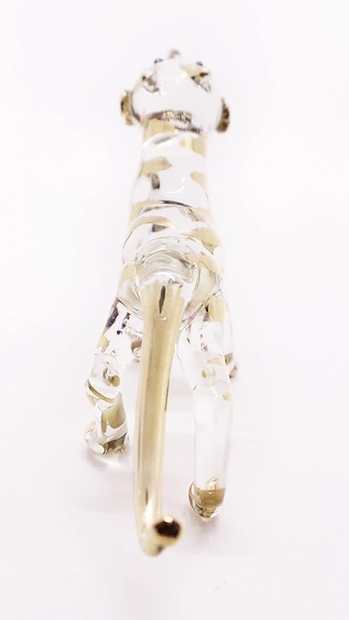 WitnyStore Tiny 4" Long Clear Gold Standing Tiger Roaring Figurine - Miniature Hand Blown Painted Glass Panthera Wild Cat Small Crystal Wildlife Animals Decorative Collectible Figurines Décor Gifts