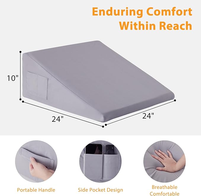 Bed Wedge Pillow for Sleeping, 10" Wedge Pillows for After Surgery, Soft Memory Foam Top, Triangle Pillow Wedge, Body Positioners for Leg Elevation, Acid Reflux, Gerd, Snoring Relief, Velvet