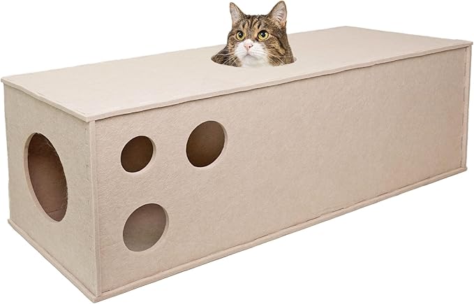Cat Tunnel, Cat Hideaway Tunnels for Indoor Cats, Soft Felt Toy with Interactive Peek Hole, Cat Cave and Cube for Small Medium Large Cats