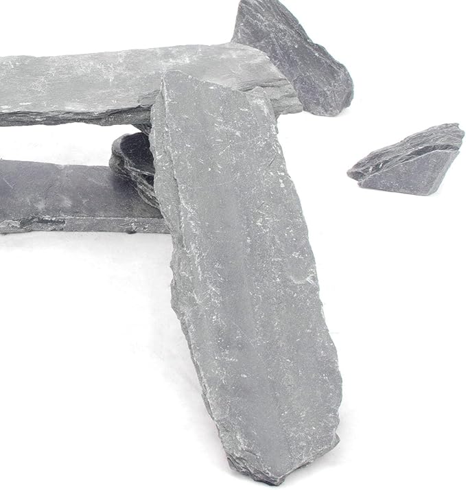 CFKJ [18 Pounds] Natural Slate Stone Rocks, Mix of Rocks About 2 to 5 inches and 4 Piece 8 inches Slate Stone Rocks for Aquascaping, Aquariums, Terrariums, Amphibian Enclosures