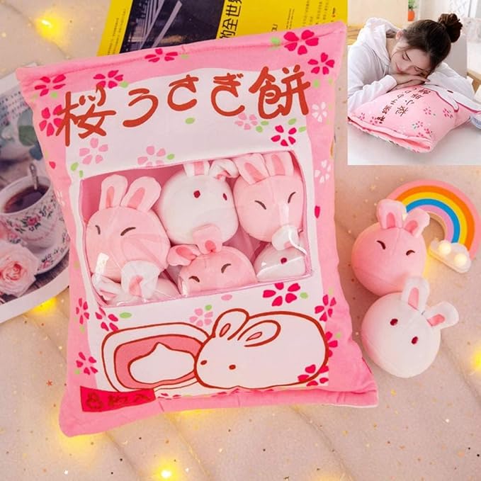 Kawaii Bunny Plush Pillow Throw Pillow, Cute Plushies Bunny Plush Toys, Removable Bunny Stuffed Animals, Bunny Gift for Kids Birthday Easter