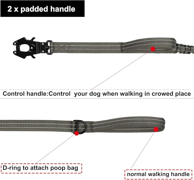 ICEFANG Tactical Dog Leash,K9 Training Walking Bungee Lead with 2 Control Handle,Heavy Duty Quick Release Metal Clasp,for Medium Large Breed (Reflective Green, 6 FT)