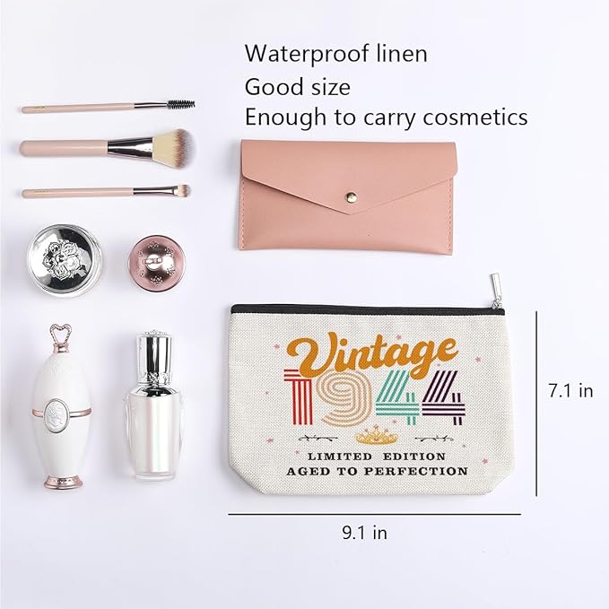 80th Birthday Gifts for Women, 1944 Vintage Makeup Bag, Best 80 Year Old Birthday Gift Ideas for Mom, Bonus Mom, Grandma, Nana, Gigi, Funny Anniversary Ideas for Her