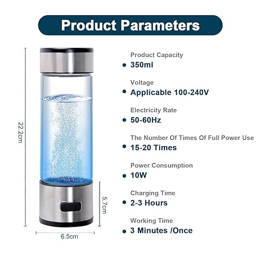 Hydrogen Water Bottle,Portable Hydrogen Water Bottle Generator, Improve Water in 3 Minutes Quick Electrolysis, Hydrogen Water Machine for Home, Office, Travel (Silver)