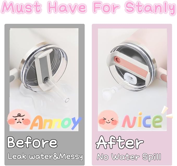 5 Set Spill Stopper for Stanley Cup 40oz/30oz/20oz/64oz, Leak Proof Accessories for Tumbler Quencher H2.0 & 1.0, Anti Leak Straw Cover Kit for Stanley