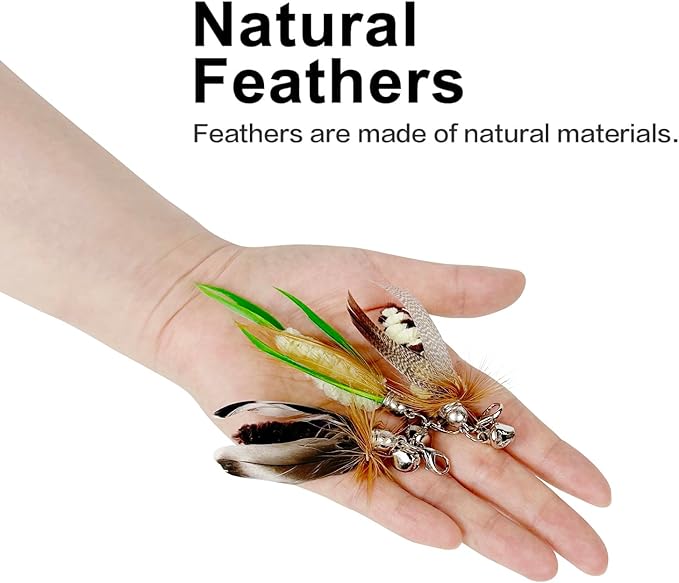 TTcat Cat Feather Wand Toys,Retractable Wand Toy with 3 Mini Insect Refills, Transparent Carbon Wire,Interactive Cat Toy Kitten Toy for Indoor Cats to Play Chase Exercis