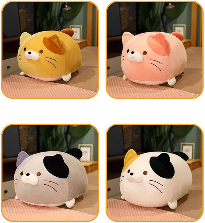 Cute Soft Fat Tabby Cat Plush Toys - Kitten Plushies Throw Pillow & Cuddly Cat Doll Pillow Gift for Kids and Lovers (Yellow, 14-Inch)
