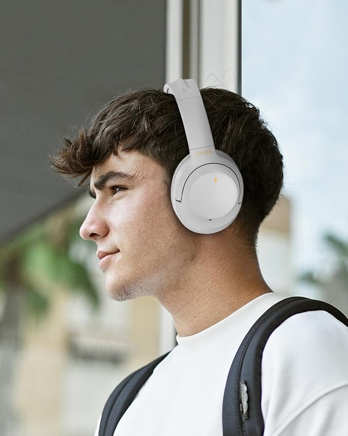iDiskk E11 Hybrid Active Noise Cancelling Headphones, Wireless Bluetooth Headphones, with Microphone Deep Bass, 60H Playtime,Hi-Res Audio Wireless Headsets for Commuting,Flight Trips,Studying (Grey)