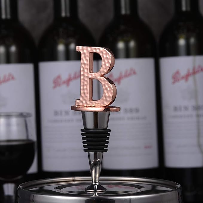 Miicol Wine Bottle Stopper, Prosecco Stopper, Rose Gold Wine Stopper, Personalised Champagne Stopper, Initial Wine Stopper, Funny Prosecco Gift, Wine Lovers Gift, Letter B