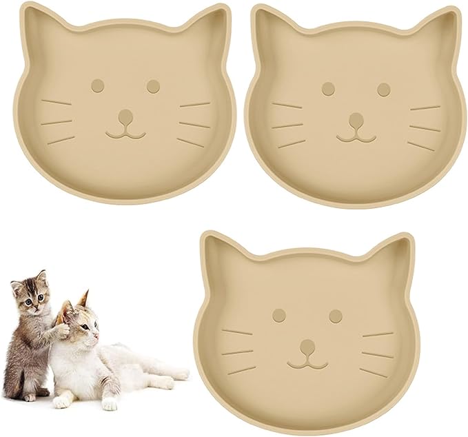 Silicone Dog Bowl Shallow Cat Bowls Set of 3, 7 Inch Wide Whisker Fatigue Flat Puppy Bowls for Small Dogs and Cats, No Spill Less Mess Cat Dog Plates with Suction Cup for Dry and Wet Food