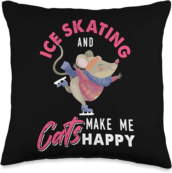 Ice Skating Mouse Cat Lover Kitten Owner Figure Skating Throw Pillow
