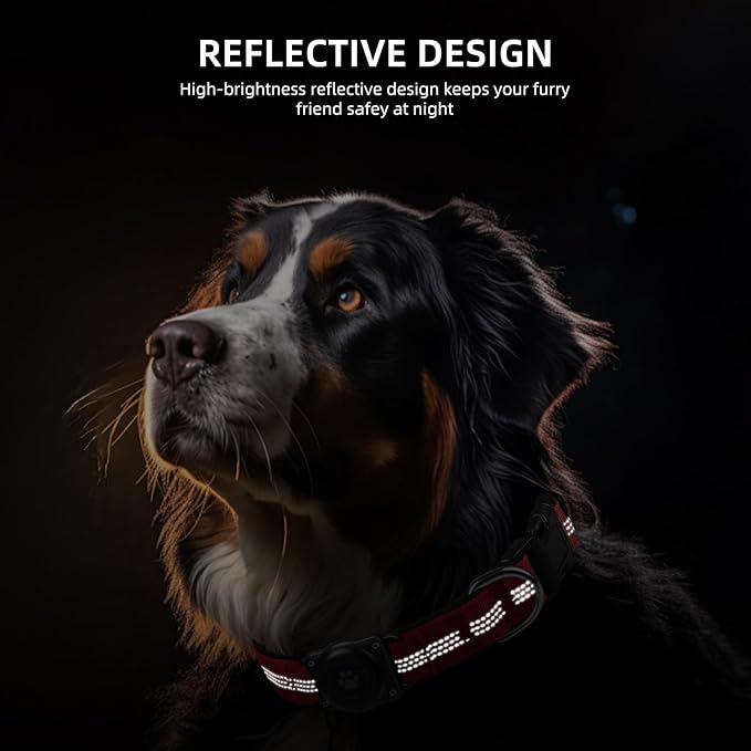 Upgraded AirTag Dog Collar, IP68 Waterproof Air Tag Dog Collar Holder, Reflective, Ultra-Durable, Comfortable Padded, Heavy Duty Dog Collars for Small Medium Large Dogs (M (12.6"-17.1"), Red)