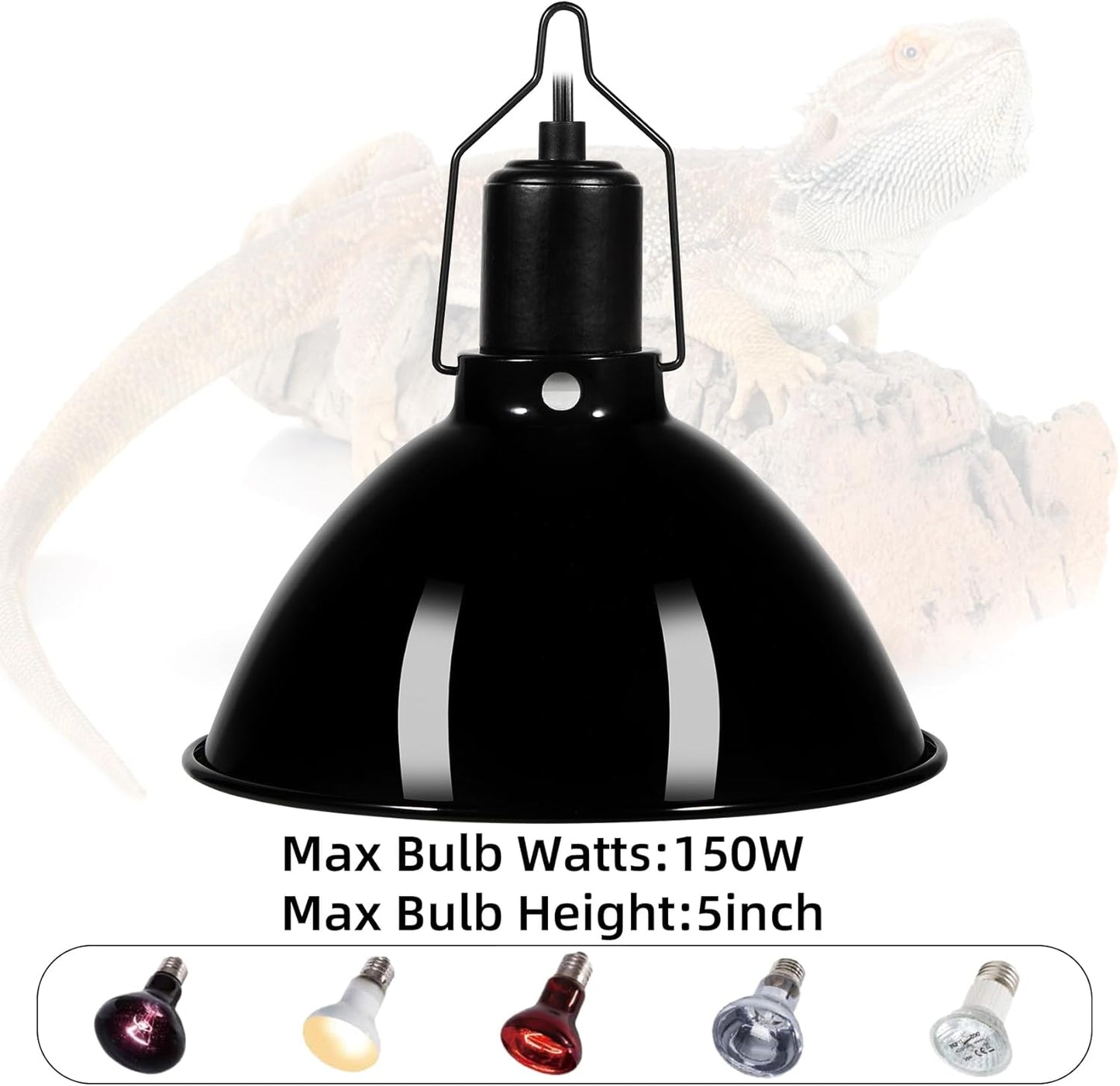 8.5inch Dome Reptile Heat Lamp Reptile Light Fixture UVB Light Fixture Max 150W for Bearded Dragon, Turtles, Snake and Lizard Terrarium