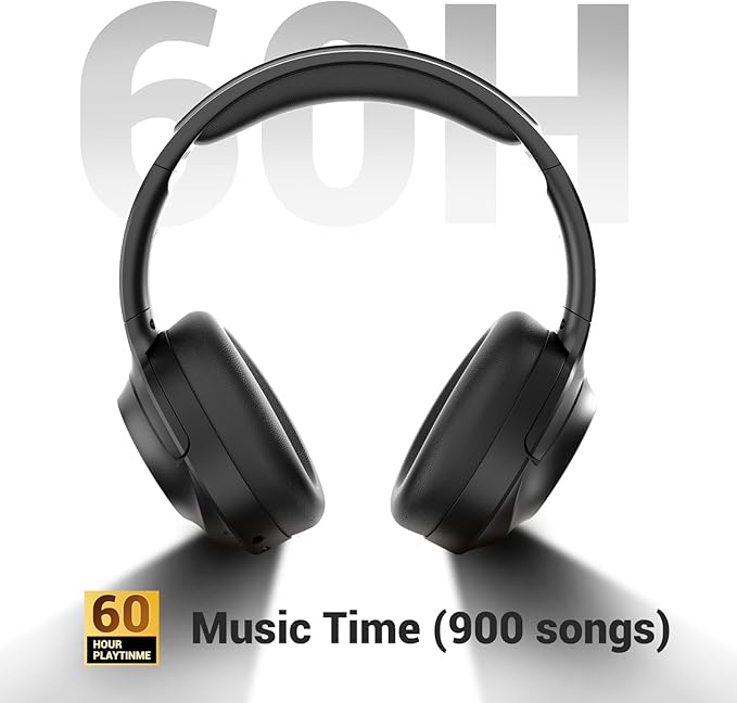 iDiskk E11 Hybrid Active Noise Cancelling Bluetooth Headphones,Over Ear Wireless Headphones Noise Cancelling with Deep Bass,60H Playtime,Hi-Res Audio Wireless Headsets for Commuting, Trips (Black)