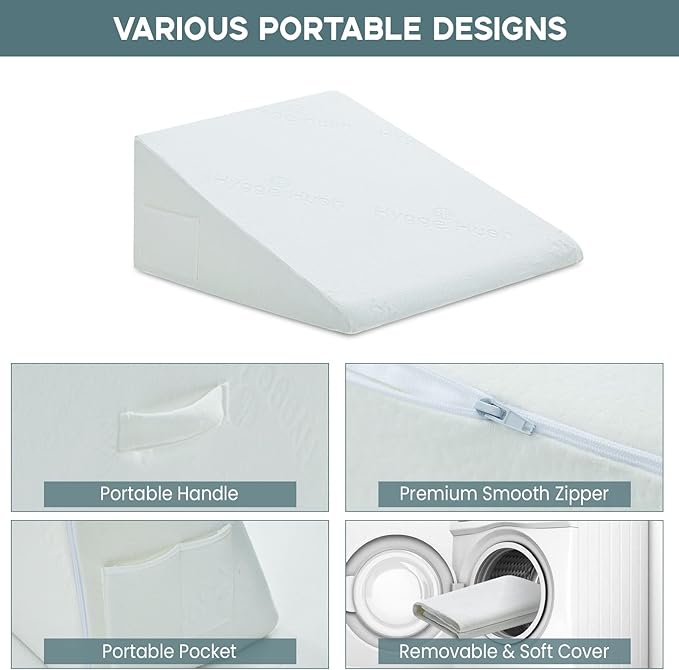 Bed Wedge Pillow, 10" 24" 24" Triangle Pillow Wedge, Cooling Memory Foam Top, Elevated Support Wedge Pillow for Relieving Acid Reflux, Heartburn, Snoring and GERD