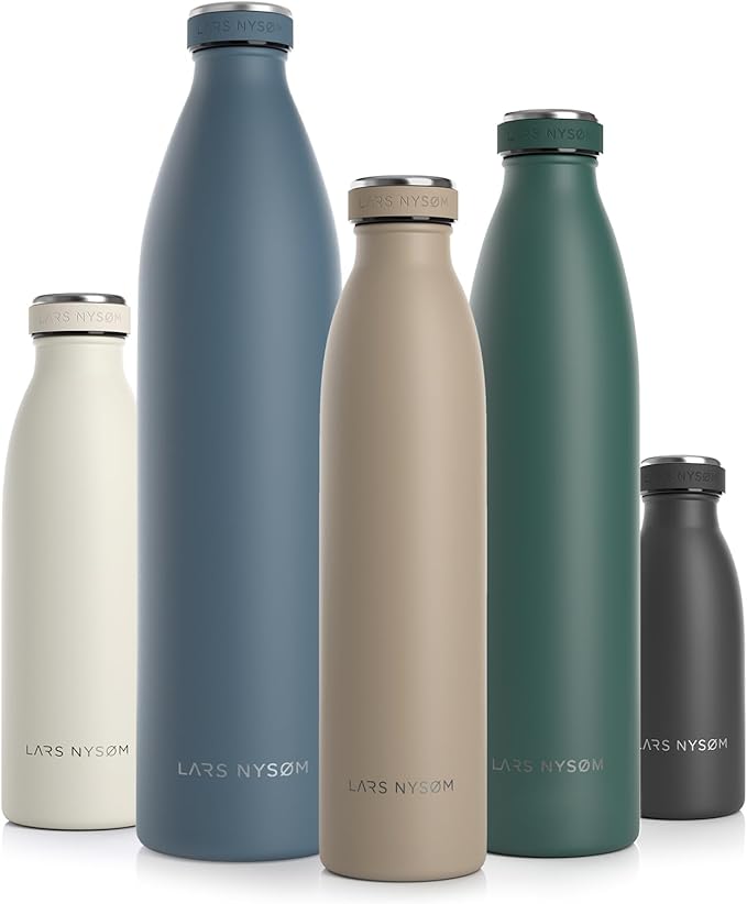 LARS NYSØM Stainless Steel Insulated Water Bottle 12oz 17oz 25oz 34oz 51oz | BPA-free Insulated Thermo Flask for Hot and Cold Beverages | Leakproof Drinking Bottle (Greige, 25oz)