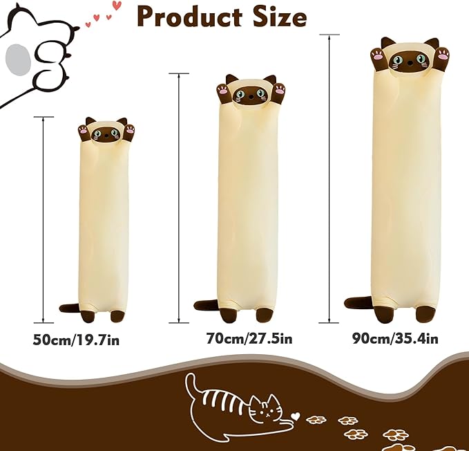 Long Cat Plush Pillow, 43.3in Cute Yellow Cat Plushie Stuffed Animals Body Pillow, Kawaii Kitten Soft Plushie Doll Toy Birthday Gift for Kids Girlfriend