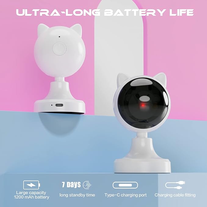 AAA AMUSANG Interactive Cat Toys for Indoor Cats, Cat Laser Toy Automatic for Bored Cats, Dual Mode, Auto On/Off, Adjustable Ranges, Type-C Rechargeable