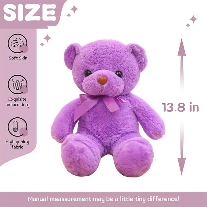 Purple Teddy Bear Stuffed Animals 13" Soft Cuddly Stuffed Teddy Bear Plush Toys Cute Birthday Mother's Day Valentine’s Day Wedding Graduation Party Gifts for Kids