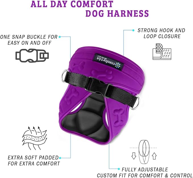 Comfort Fit Dog Harness No Pull with Adjustable Buckles Soft Padded Reflective Choke Step-in Pet Vest with Easy Control Handle for Small Medium Large Dogs & Puppies for Walking Running Training