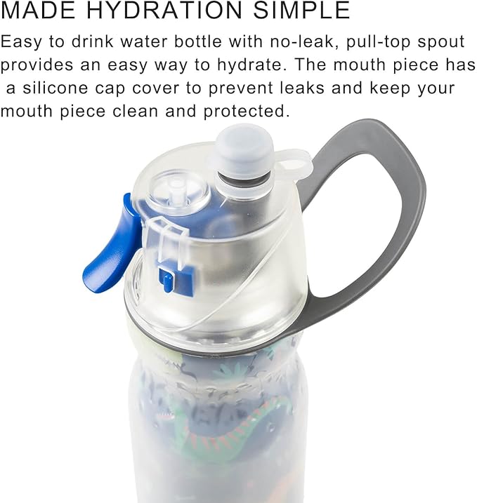 Misting Water Bottle 20 oz Dinosaur Sports Water Bottle for Kids School Gifts for Boys Girls Insulated Spray Mist and Sip Water Bottles